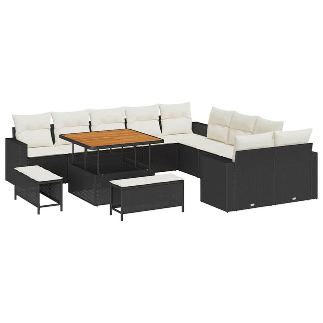 Havesofa Sæt 13 pcs Sort polyrattan