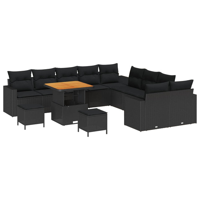 Havesofa Sæt 13 pcs Sort polyrattan