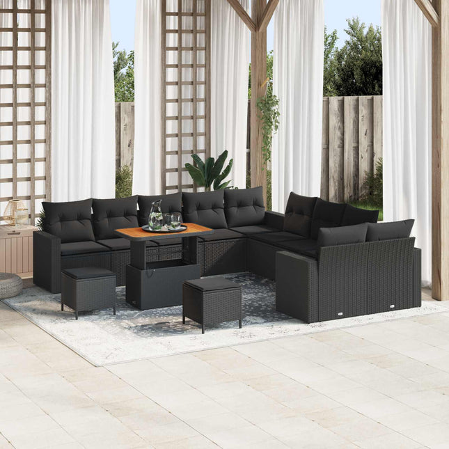 Havesofa Sæt 13 pcs Sort polyrattan
