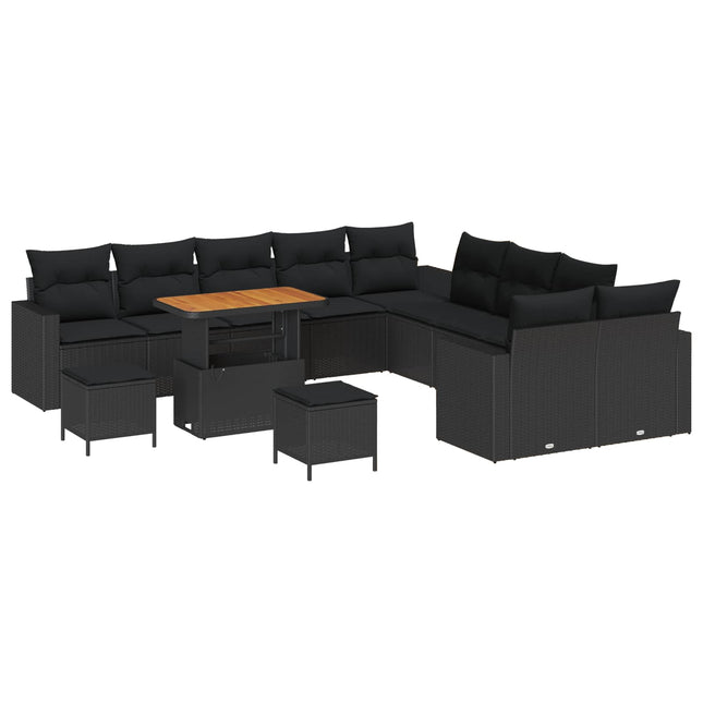 Havesofa Sæt 13 pcs Sort polyrattan