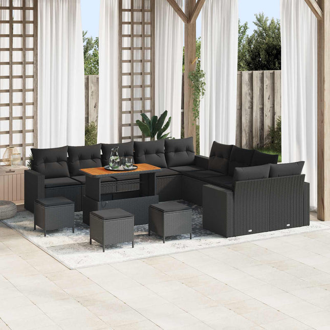 Havesofa Sæt Højdejusterbar 14 pcs Sort polyrattan