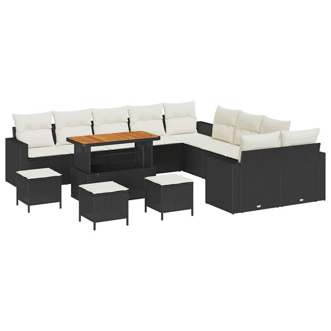 Havesofa Sæt 14 pcs Sort polyrattan