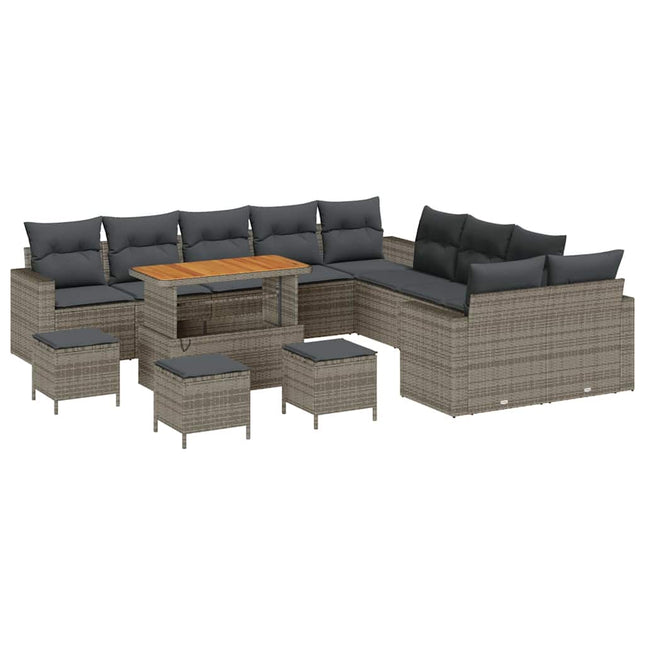 Havesofa Sæt 14 pcs Grå polyrattan