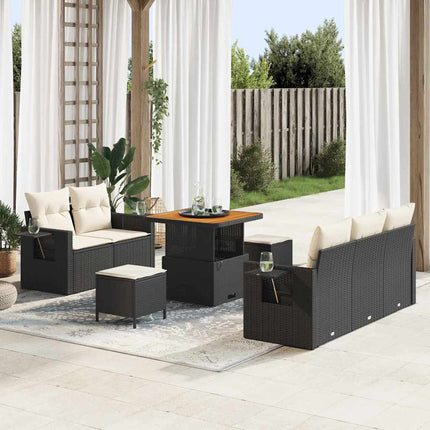 Havesofa Sæt med pude 8 pcs Sort polyrattan