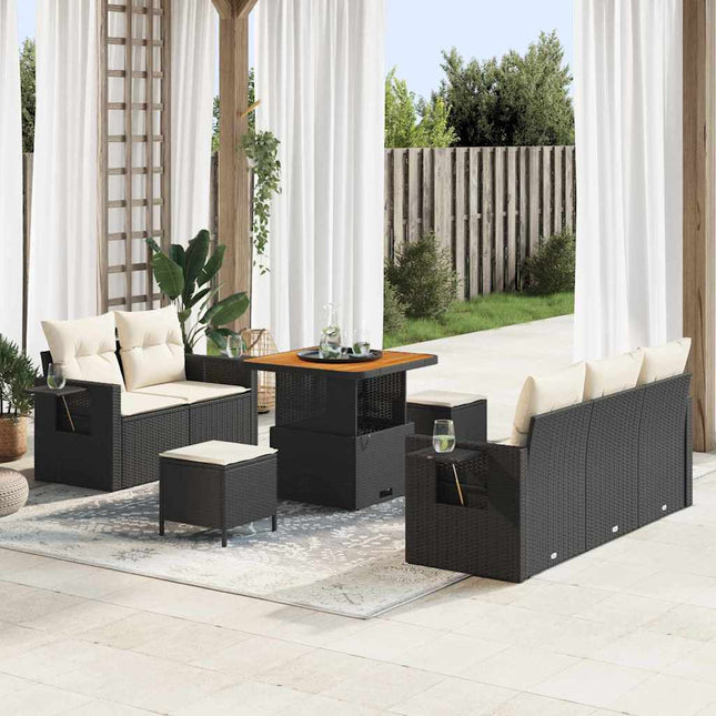 Havesofa Sæt med pude 8 pcs Sort polyrattan