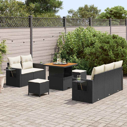 Havesofa Sæt med pude 8 pcs Sort polyrattan