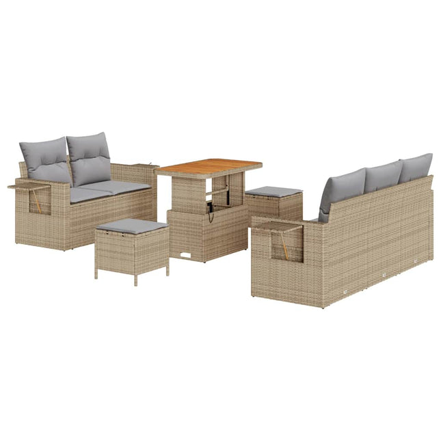 Havesofa Sæt med pude 8 pcs Beige polyrattan