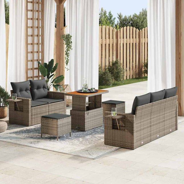 Havesofa Sæt med pude 8 pcs Grå polyrattan