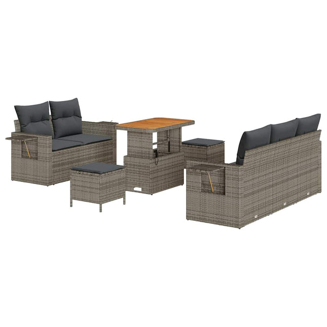 Havesofa Sæt med pude 8 pcs Grå polyrattan