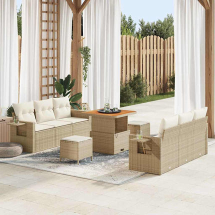 Havesofa Sæt med pude 9 pcs Beige polyrattan
