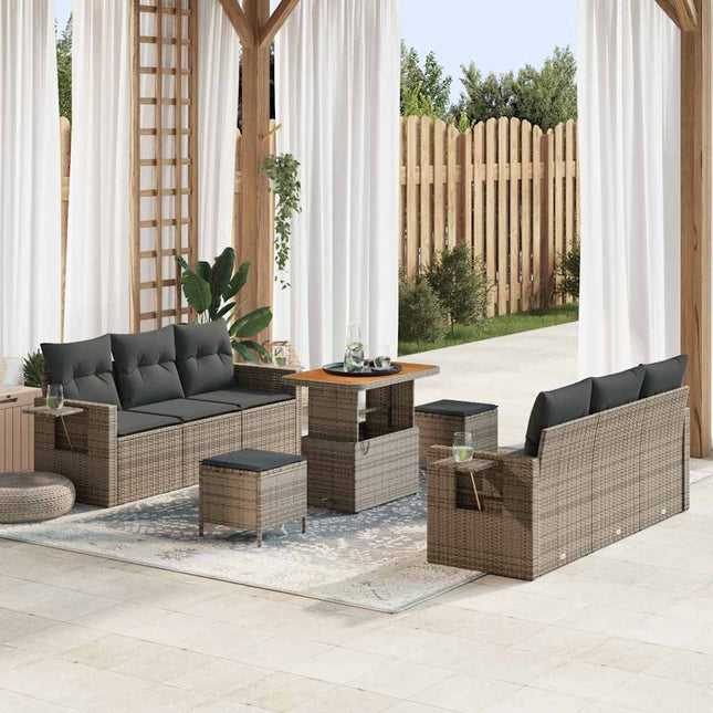 Havesofa Sæt med pude 9 pcs Grå polyrattan