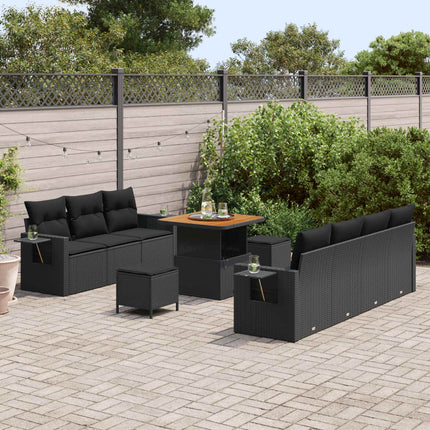 Havesofa Sæt 10 stk. Sort polyrattan