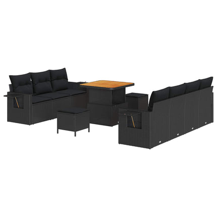 Havesofa Sæt 10 stk. Sort polyrattan