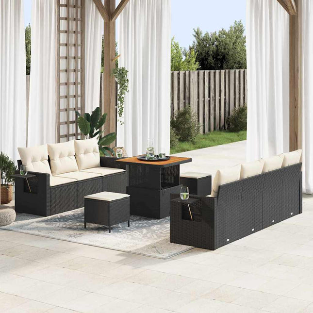 Havesofa Sæt 10 pcs Sort polyrattan