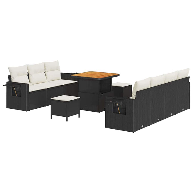 Havesofa Sæt 10 pcs Sort polyrattan