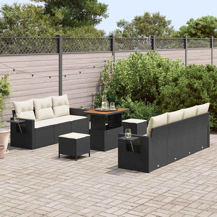 Havesofa Sæt 10 stk. Sort polyrattan