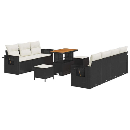 Havesofa Sæt 10 stk. Sort polyrattan