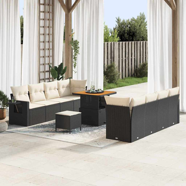 Havesofa Sæt med opbevaring 11 pcs Sort Poly rattan