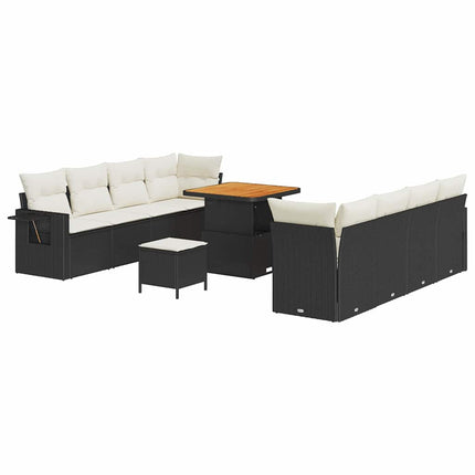 Havesofa Sæt 11 stk. Sort Poly rattan