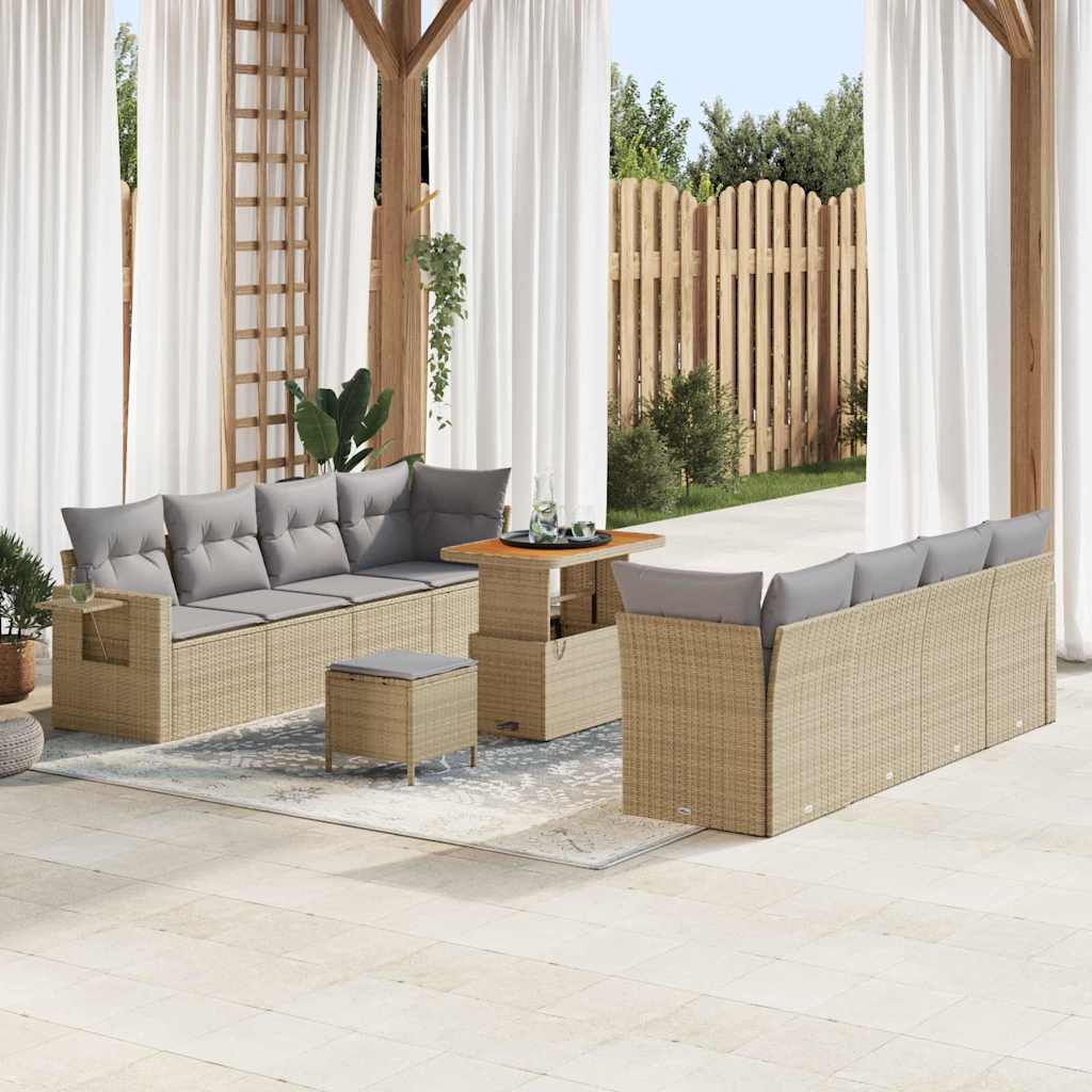 Havesofa Sæt med pude 11 pcs Beige Poly rattan