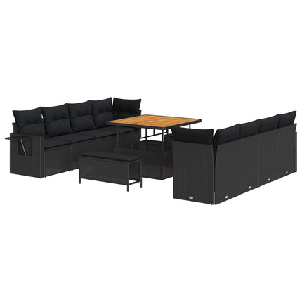 Havesofa Sæt 11 stk. Sort Poly rattan