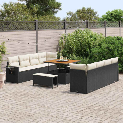 Havesofa Sæt med opbevaring 11 pcs Sort Poly rattan