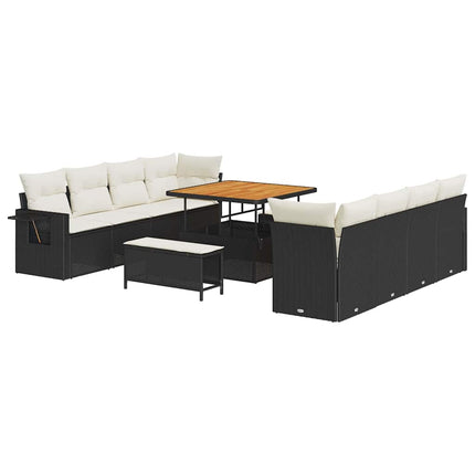 Havesofa Sæt med opbevaring 11 pcs Sort Poly rattan