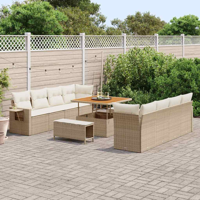 Havesofa Sæt med opbevaring 11 pcs Beige Poly rattan