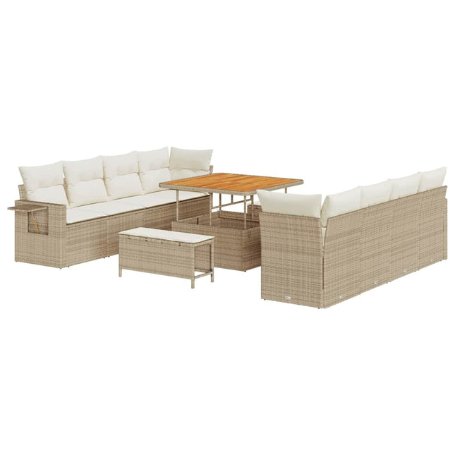 Havesofa Sæt med opbevaring 11 pcs Beige Poly rattan