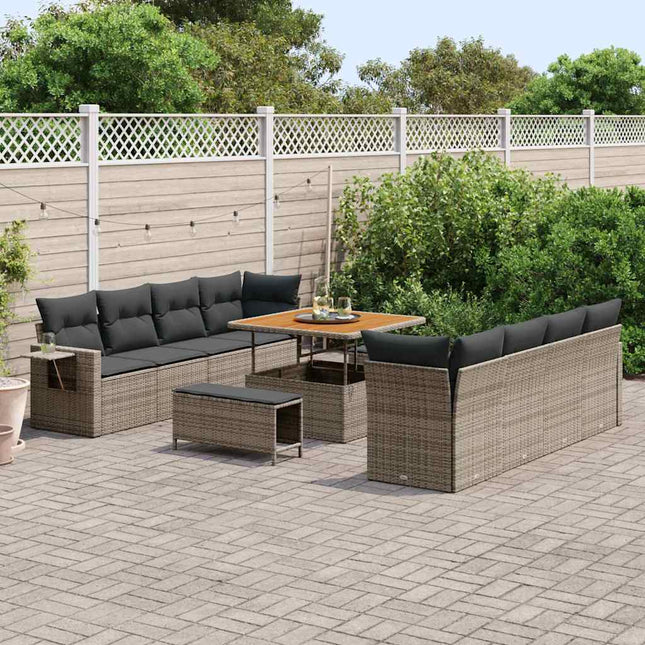 Havesofa Sæt med opbevaring 11 pcs Grå Poly rattan