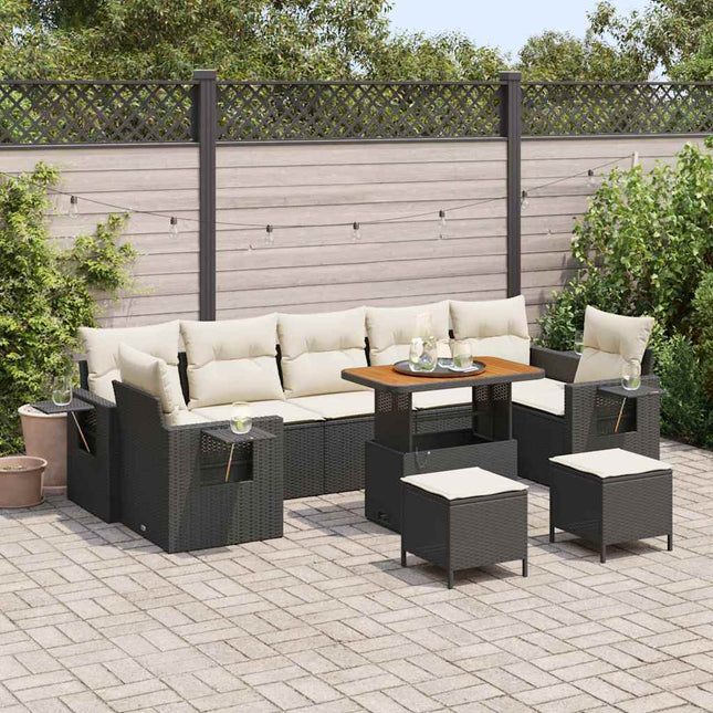 Havesofa Sæt 10 stk. Sort polyrattan