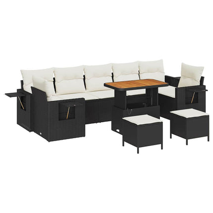 Havesofa Sæt 10 stk. Sort polyrattan