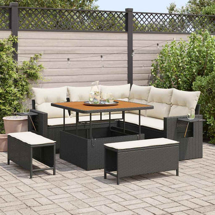 Havesofa Sæt 8 stk. Sort polyrattan