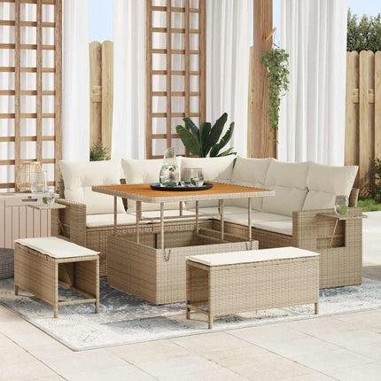 Havesofa Sæt med pude 8 pcs Beige polyrattan