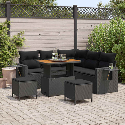 Havesofa Sæt med pude 8 pcs Sort polyrattan