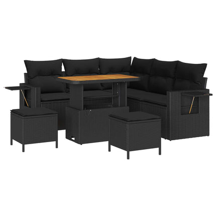 Havesofa Sæt med pude 8 pcs Sort polyrattan