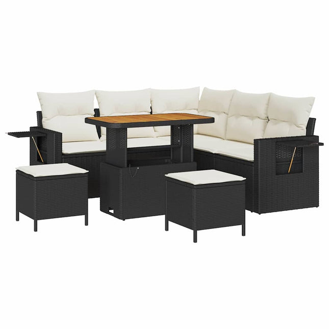 Havesofa Sæt 8 stk. Sort polyrattan