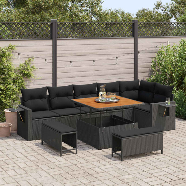 Havesofa Sæt 9 pcs Sort polyrattan