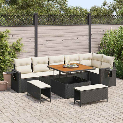 Havesofa Sæt 9 pcs Sort polyrattan