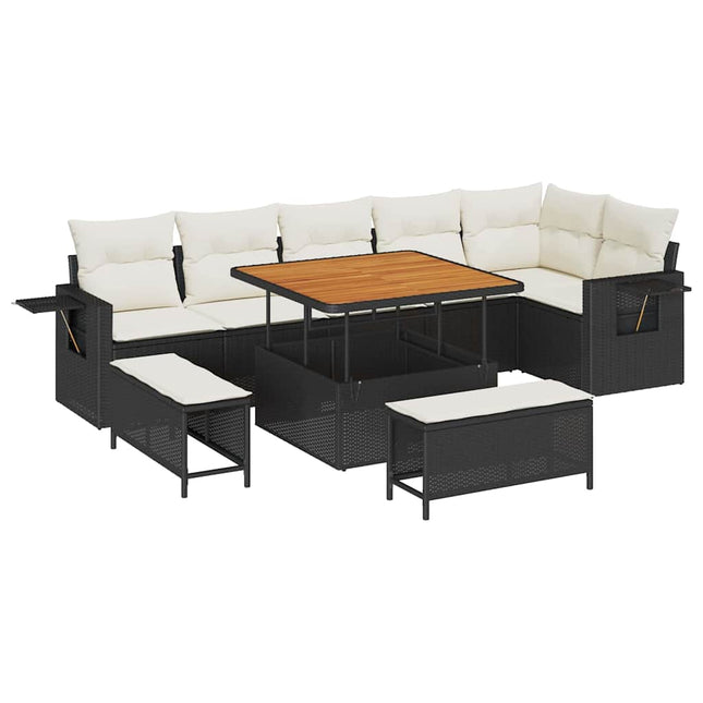 Havesofa Sæt 9 pcs Sort polyrattan