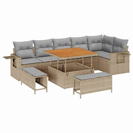 Havesofa Sæt 9 pcs Beige polyrattan