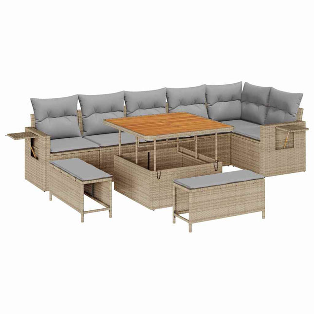 Havesofa Sæt 9 pcs Beige polyrattan