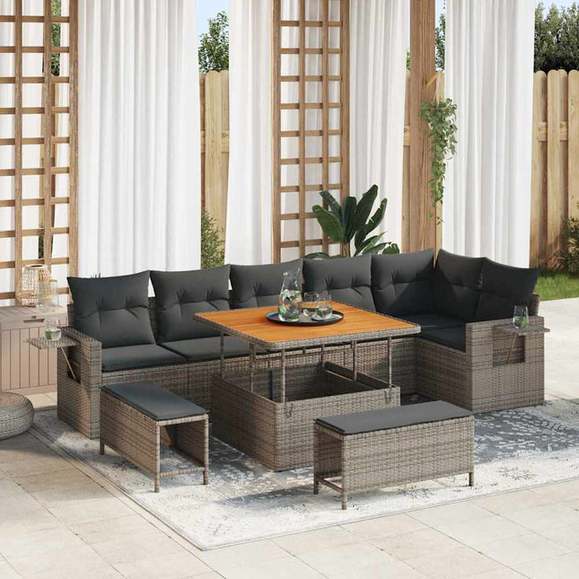 Havesofa Sæt 9 pcs Grå polyrattan