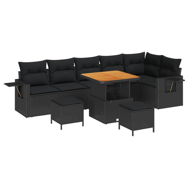 Havesofa Sæt 9 pcs Sort polyrattan