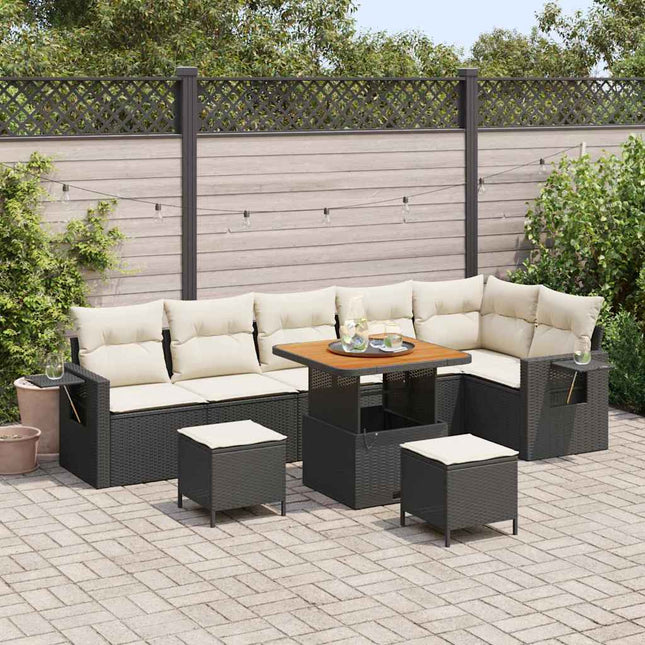 Havesofa Sæt 9 pcs Sort polyrattan