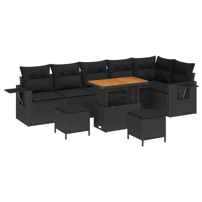 Havesofa Sæt 9 pcs Sort polyrattan