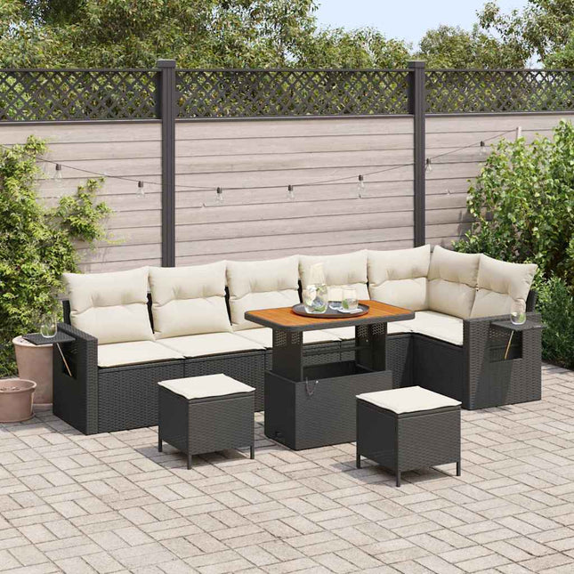 Havesofa Sæt 9 pcs Sort polyrattan