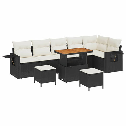 Havesofa Sæt 9 pcs Sort polyrattan