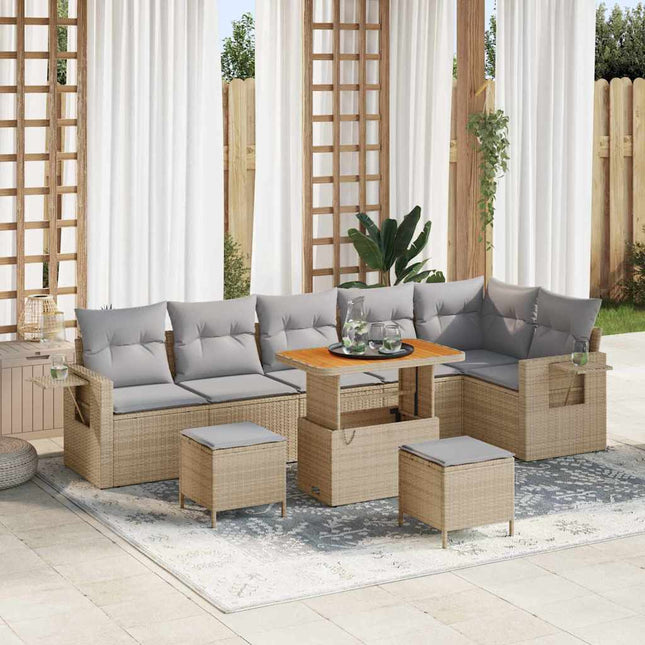Havesofa Sæt 9 pcs Beige polyrattan