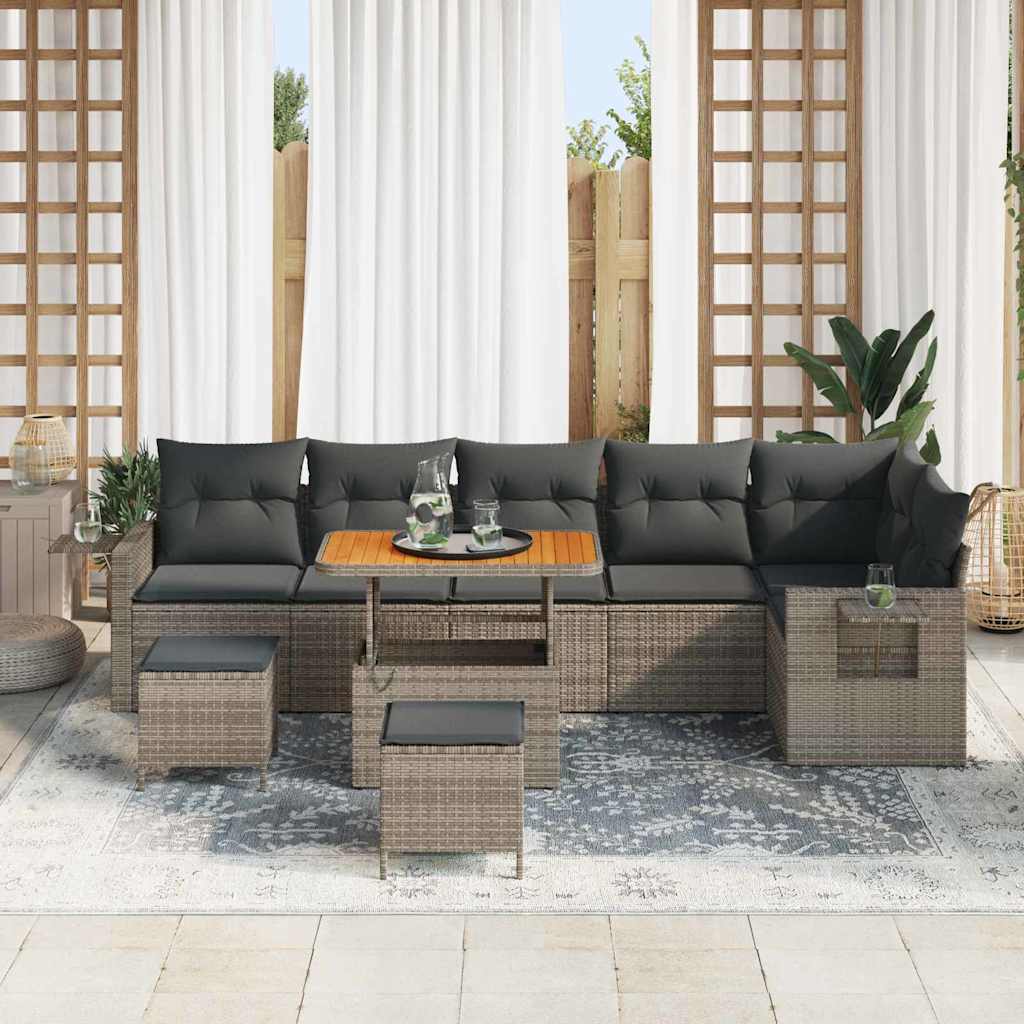 Havesofa Sæt 9 pcs Grå polyrattan